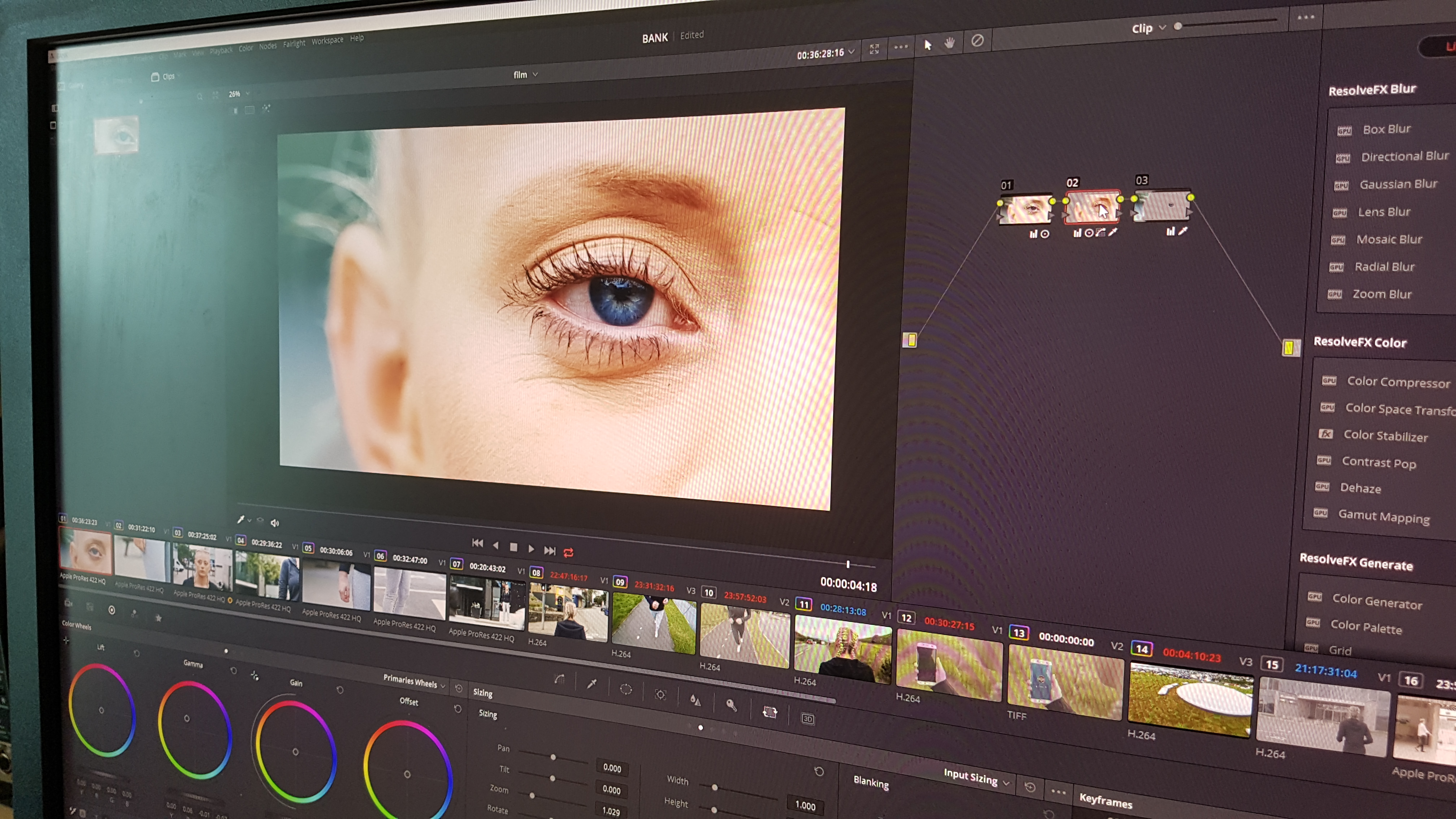 Color grading done in DaVinci Resolve 14